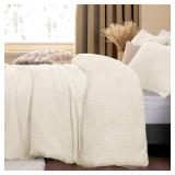 ChiXpace Fluffy Comforter King Set - Furry Beige Leaves Pattern Faux Fur Bed Set, Winter Ultra Soft Fuzzy Comfort Set, Velvet Bedding Set for Bed with 2 Pillow Cases