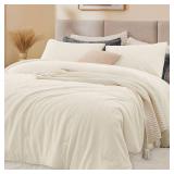 ChiXpace Fluffy Comforter King Set - Furry Beige Leaves Pattern Faux Fur Bed Set, Winter Ultra Soft Fuzzy Comfort Set, Velvet Bedding Set for Bed with 2 Pillow Cases