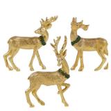 Lulu Home Christmas Tabletop Decorations, 3 Packs Resin Golden Reindeer Figurines with Green Wreath, Xmas Holiday Winter Centerpieces Ornaments for Fireplace Mantel Shelf Home Decor (One Antler Broke)