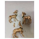 Lulu Home Christmas Tabletop Decorations, 3 Packs Resin Golden Reindeer Figurines with Green Wreath, Xmas Holiday Winter Centerpieces Ornaments for Fireplace Mantel Shelf Home Decor (One Antler Broke)