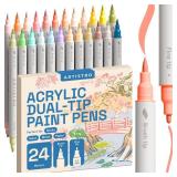 ARTISTRO 22 Pastel Acrylic Paint Pens - Dual Tip Brush + Fine Ideal for Calligraphy - Acrylic Paint Markers for Fabric, Rock, Glass, Wood, DIY - Art Supplies, Stocking Stuffers, Christmas Gift Idea