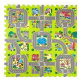 PLAY 10 Baby Play Mats for Floor, Foam Play Mat, Interlocking Foam Tiles City Road Track Puzzle Mat 9 Pieces