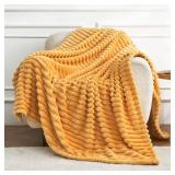 DISSA Fleece Blanket Throw Size 51x63, Wide Stripe, Yellow Soft, Plush, Fluffy, Fuzzy, Warm, Cozy Perfect Throw for Couch, Bed, Sofa - Flannel Blanket Throw Blanket