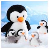 Harrycle 5 Pcs Penguin Plush Toy Set 14 Inch Christmas Mommy Penguin Stuffed Animal with 4 Cute Babies in Zippered Belly Soft Cuddly Plushie for Kids Gifts New Year Gifts(Lovely Style)