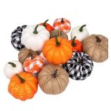 Ueerdand 16 PCS Fall Decor Assorted Sizes Artificial Pumpkins Burlap Faux Foam Pumpkin for Harvest Autumn Season Halloween Thanksgiving Holiday Festive Embellishing and Displaying