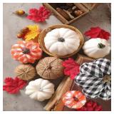 Ueerdand 16 PCS Fall Decor Assorted Sizes Artificial Pumpkins Burlap Faux Foam Pumpkin for Harvest Autumn Season Halloween Thanksgiving Holiday Festive Embellishing and Displaying
