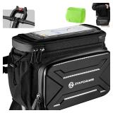 Bike Handlebar Bag with Touch Screen Phone Holder, 6L Large Water Resistant Bike Basket Front Bag with Handlebar Adapter, Reflective Bike Storage Pouch with Shoulder Strap for Bicycle and E-bike