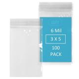 GPI - 6 Mil, Extra Heavy-Duty, 3 x 5 Clear Plastic Reclosable Zip Bags, Puncture-Resistant, Strong Resealable Poly Bags, With Lock Zipper Seal, For Screws, Nuts, Bolts & Constuction, 100 Count