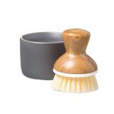 Full Circle Bubble Up Bamboo Dish Brush & Ceramic Soap Dispenser-Family Safe, Formaldehyde-Free-Kitchen Scrub Brush for Dishes, Nonstick & Cast Iron,Gray
