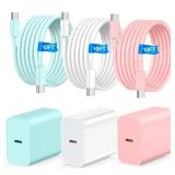 Compatible with iPhone 15 16 17 Charger Fast Charging 3+3Pack 20W USB C Wall Charger with 10FT Fast Charging Cable Compatible with i Phone 17/16/ Plus/Pro/Pro Max/Phone 15/Pro Max/i Pad Pro/AirPods