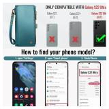 Defencase Compatible with Samsung Galaxy S22 Ultra Case Wallet with RFID Blocking Card Holder for Women Men, PU Leather Magnetic Snap Flip Zipper Strap Phone Case Fit for Galaxy S22 Ultra 5G, Green