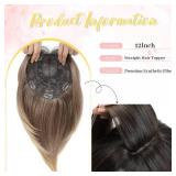 Ms Taj 12 Inch Hair Topper for Women with Thinning Hair, 6.5x6.5 Large Base Synthetic Topper with Bangs, Fiber Wiglets Ladies Hair Pieces for Daily Wear, Work, Party-Rich Brown with Dark Root