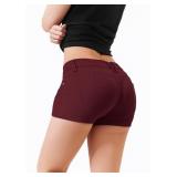 Hybrid & Company Womens Super Comfy 3 inch Inseam Butt Lifting Stretch Twill/Denim Shorts SH43308 Wine 3