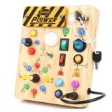 Joyreal Montessori Busy Board Wooden Sensory Toys for Toddler with LED Light Up Switch, Baby Fidget Board Travel Toys for 18+ Months, Boys Girls Birthday, Medium