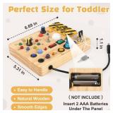 Joyreal Montessori Busy Board Wooden Sensory Toys for Toddler with LED Light Up Switch, Baby Fidget Board Travel Toys for 18+ Months, Boys Girls Birthday, Medium