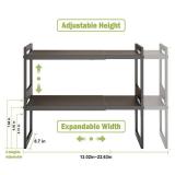 DOLALIKE Expandable kitchen Countertop Organizer, Stackable Cabinet Shelf Organizers, Space Saving Spice Rack Pantry Storage for Bathroom Office Organization (Black, 2 Pack)