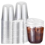 Ziliny 50 Sets Clear Plastic Coffee Cups with Sip Lids, Disposable Plastic PET Crystal Cups for Iced Coffee, Smoothie, Cold Beverage, Drink Shops and Party Catering(Clear,12 oz)