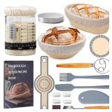 Sourdough Starter Kit, Sourdough Bread Baking Supplies, 40oz Sourdough Starter Jar, 9 Round & 10Oval Rattan Banneton Bread Proofing Baskets Set, Bread baking tools,Silicone bread Sling