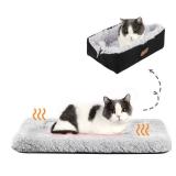 HDLKRR Self Warming Cat Bed, Foldable Self Heated Cat Mat Extra Warm Thermal Heating Pet Pad 24 x 20 inch for Indoor Outdoor Cats, Non-Slip Bottom Washable Non Electric Black
