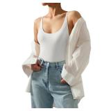 SUUKSESS Women Sexy Backless Thong Bodysuits Scoop Neck Sleeveless Basic Cami Body Suit Top (White, S)