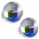 2Pack Wall Mounted Fish Bowl, 230ML Clear Acrylic Round Vase Decoration Wall Fish Bubble Hanging Clear Acrylic Betta Fish Tank Wall-Mounted Aquarium Wall Plant Pot Decoration Planter