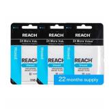 REACH Waxed Dental Floss, 2X More Value, Plaque Remover for Teeth, Shred Resistant, Floss Slides Smoothly, Easy to Use, Waxed, for Adults & Kids, Oral Care, PFAS Free, 3 Pack, 115 yd, Unflavored