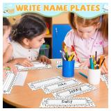 QOUBAI 72 Pcs Black Painted Dots Name Plates for Classroom Desks Decor Student Desk Name Tags with Alphabet Number Self Adhesive Black White Nameplates for Kindergarten Classroom Home School Supplies