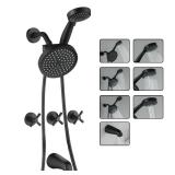 LIWEIKE 3 Handle Tub Shower Faucet, Matte Black Three Handles and Tub Spout Faucet Set Black Shower Faucet 3 Knob Brass Rough-in Valve