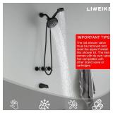 LIWEIKE 3 Handle Tub Shower Faucet, Matte Black Three Handles and Tub Spout Faucet Set Black Shower Faucet 3 Knob Brass Rough-in Valve