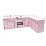 SXFSE Dollhouse Decoration Accessories,1:12 Dollhouse Miniature Furniture Wooden Kitchen Cabinet Set Freely Combined (Pink)
