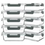 KOMUEE 10 Packs 30 oz Glass Meal Prep Containers,Glass Food Storage Containers with Lids,Airtight Lunch Bento Boxes,Microwave,Freezer and Dishwasher,Gray