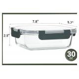 KOMUEE 10 Packs 30 oz Glass Meal Prep Containers,Glass Food Storage Containers with Lids,Airtight Lunch Bento Boxes,Microwave,Freezer and Dishwasher,Gray