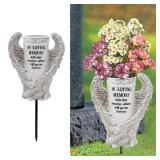 BAYN Grave Decorations for Cemetery, Angel Wings Vases with Spikes for Garden Decorations Waterproof Garden Statues Memorial Gifts for Loss of Loved One