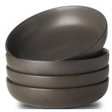Tikooere Stoneware Pasta Bowls, 34 oz Large Salad Bowl Set of 4, Ceramic Serving Bowls for Ramen, Pasta, Fruit, Cereal, Dinner, Wide and Shallow Bowls, Microwave & Dishwasher Safe, Matte Black