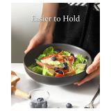Tikooere Stoneware Pasta Bowls, 34 oz Large Salad Bowl Set of 4, Ceramic Serving Bowls for Ramen, Pasta, Fruit, Cereal, Dinner, Wide and Shallow Bowls, Microwave & Dishwasher Safe, Matte Black