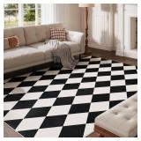 ARKIIKI 5x7 Washable Checkered Rugs for Bedroom, Black and White Area Rug for Living Room, Geometric Faux Wool Carpet for Kids, Girls, Boys Playroom, Dorm, Nursery, Dining Room, Kitchen, Non Slip,