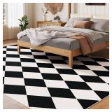 ARKIIKI 5x7 Washable Checkered Rugs for Bedroom, Black and White Area Rug for Living Room, Geometric Faux Wool Carpet for Kids, Girls, Boys Playroom, Dorm, Nursery, Dining Room, Kitchen, Non Slip,