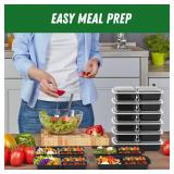 50 Pack (100-Piece) 32 oz Meal Prep Containers Reusable with Lids 3-Compartment, To Go Take Out Plastic Food Storage Containers, Sturdy Leakproof Food Safe, Microwave Freezer Dishwasher Safe, Black