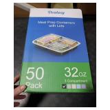 50 Pack (100-Piece) 32 oz Meal Prep Containers Reusable with Lids 3-Compartment, To Go Take Out Plastic Food Storage Containers, Sturdy Leakproof Food Safe, Microwave Freezer Dishwasher Safe, Black