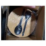 ECOWAY Bamboo Fiber Salad Bowl with Lid & Servers, 4Qt, Melamine Salad Serving Bowls Set with Bamboo Lid, Salad Mixing Bowl with Spoon Fork for Fruits Vegetables and Pasta (Black, 9.8inch)