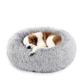 DUMOS Donut Dog Bed, Washable Dog Couch Bed with Removable Cover, Waterproof Pet Bed for Small Size Dogs, Memory Foam Pet Bed Non-Slip Base, Gray