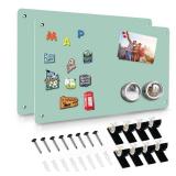 Green 2Pack Magnetic Board,17.5 x 11.4 Magnet Bulletin Board to Display Magnetic Notes, Poetry, Photos, Suitable for Wall, Refrigerator, Cabinet etc, Come with 4 Pcs Dual Lock Tape and Screws
