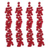 Daifunli 4 Pcs Red Artificial Rose Vine Hanging Faux Flowers Garland for Wedding Anniversary Birthday Party Background Arch Garden Home Wall Room Decor
