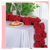 Daifunli 4 Pcs Red Artificial Rose Vine Hanging Faux Flowers Garland for Wedding Anniversary Birthday Party Background Arch Garden Home Wall Room Decor