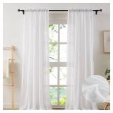 Anpark Elegant White Sheer Curtains 63 Inch Length for Bedroom, Living Room Soft Light Filtering Cotton Linen Farmhouse Sheer Curtains Natural Voile Drapes Rod Pocket, W52 x L63 in, 2 Panels