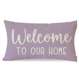PANDICORN Decorative Throw Pillow Covers 12x20 Inch Welcome to Our Home Lavender Light Purple Outdoor Farmhouse Spring Summer Decorations Lumbar Pillow Case for Home Sofa Couch Living Room Decor