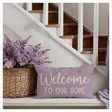 PANDICORN Decorative Throw Pillow Covers 12x20 Inch Welcome to Our Home Lavender Light Purple Outdoor Farmhouse Spring Summer Decorations Lumbar Pillow Case for Home Sofa Couch Living Room Decor