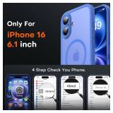 TOCOL Magnetic for iPhone 16 Case, Upgraded Full Camera Protection, Compatible with Magsafe, Drop Protection, Translucent Matte Back Bumper Phone Cover 6.1-Inch (Ultramarine)
