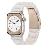 V-MORO Resin Band Compatible with Apple Watch Series 7/8/9/10/11 41/40/38/42mm, Women Fashion Strap for iWatch Series 6/5/4/3/2/1/SE, Lightweight Bracelet Wristband Replacement, Ivory White-Rose Gold