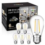 BRIMAX 6 Pack 2W LED Light Bulbs,Equivalent to 15W-20W,Low Watt Small S14 Replacement Bulbs for Outdoor String Lights and Sputnik Chandelier,Shatterproof,120V,2700K,E26 Base (3.35 H x 1.77 W)